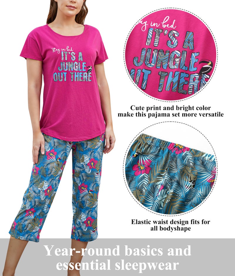 PNAEONG Women Pajama Set Sleepwear Tops with Capri Pants Casual and Fun Prints Pajama Sets Jungle M - Image 5